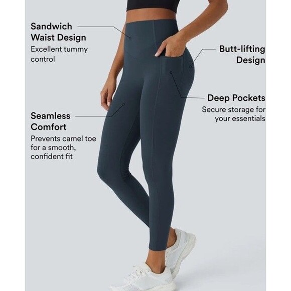 Halara UltraSculpt SoCinched Butt Lifting Tummy Control 7/8 Legging Carbon L - Picture 1 of 14